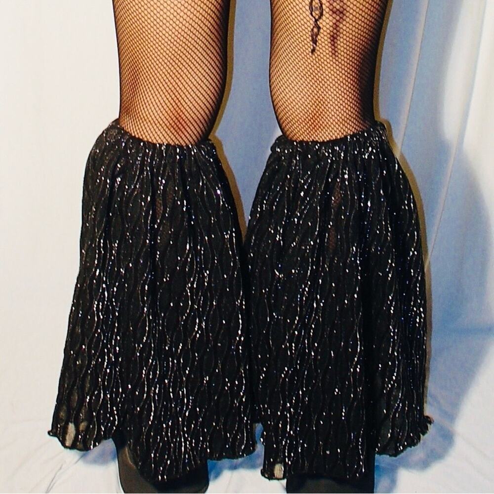 Handmade Black Glitter Knee Bells – Festival Dance Leg Cuffs Petite Fit